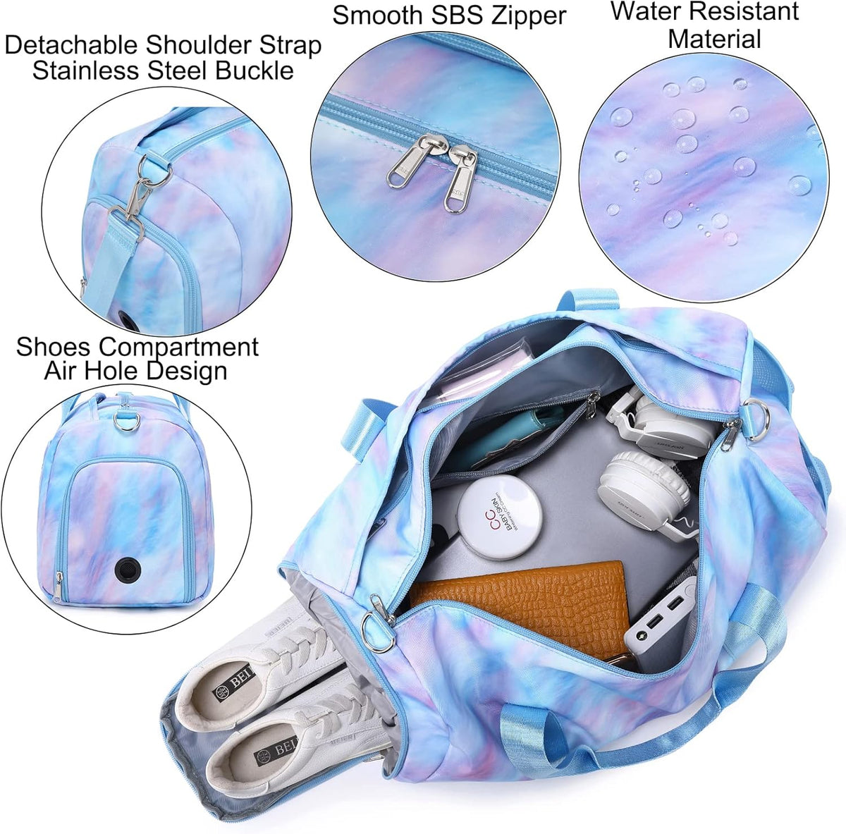 Duffle Bag for Girls Dance Ballet Travel Overnight Sports Gym Bag with Separate Dry Wet Pocket and Shoes Compartment