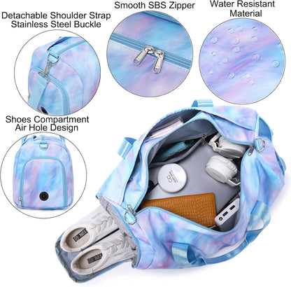 Duffle Bag for Girls Dance Ballet Travel Overnight Sports Gym Bag with Separate Dry Wet Pocket and Shoes Compartment