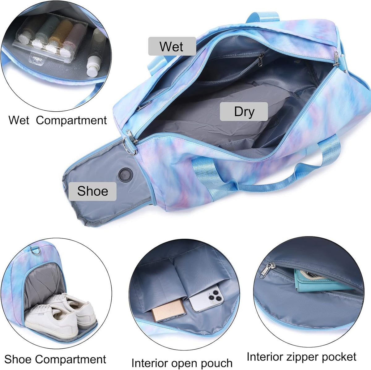 Duffle Bag for Girls Dance Ballet Travel Overnight Sports Gym Bag with Separate Dry Wet Pocket and Shoes Compartment