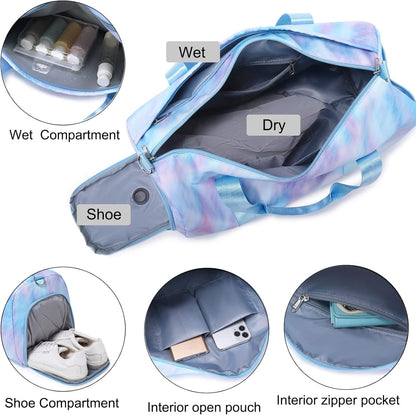 Duffle Bag for Girls Dance Ballet Travel Overnight Sports Gym Bag with Separate Dry Wet Pocket and Shoes Compartment