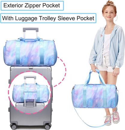 Duffle Bag for Girls Dance Ballet Travel Overnight Sports Gym Bag with Separate Dry Wet Pocket and Shoes Compartment