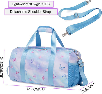 Duffle Bag for Girls Dance Ballet Travel Overnight Sports Gym Bag with Separate Dry Wet Pocket and Shoes Compartment