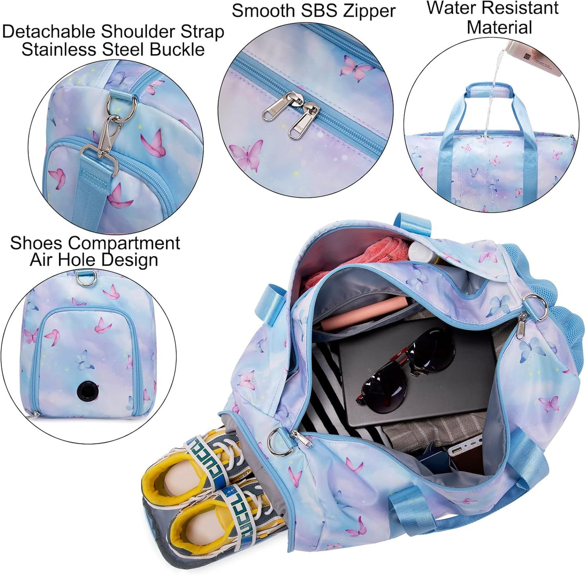 Duffle Bag for Girls Dance Ballet Travel Overnight Sports Gym Bag with Separate Dry Wet Pocket and Shoes Compartment