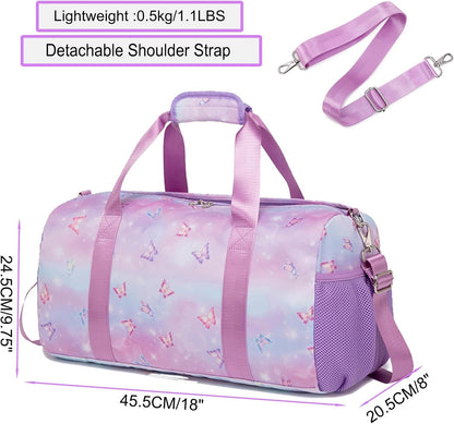 Duffle Bag for Girls Dance Ballet Travel Overnight Sports Gym Bag with Separate Dry Wet Pocket and Shoes Compartment
