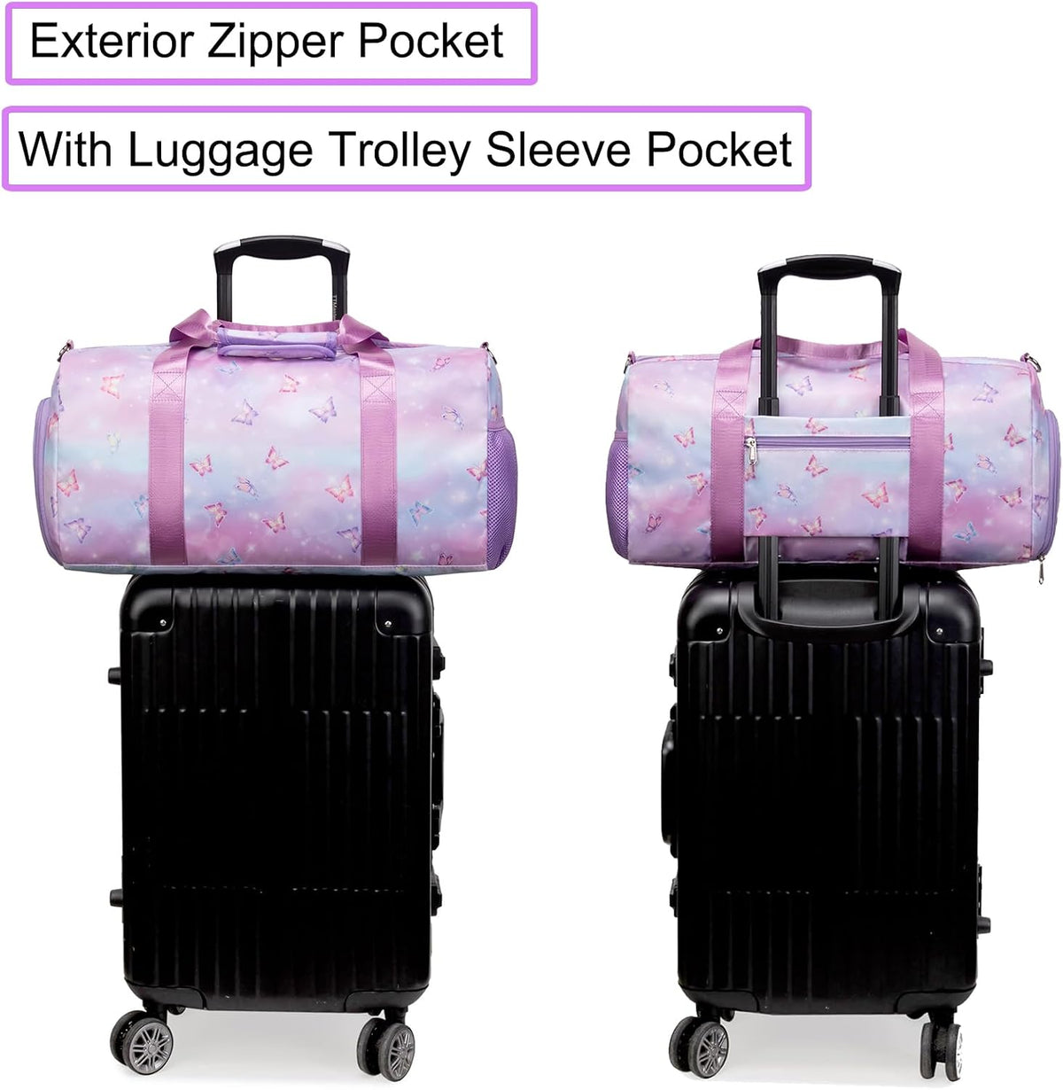 Duffle Bag for Girls Dance Ballet Travel Overnight Sports Gym Bag with Separate Dry Wet Pocket and Shoes Compartment