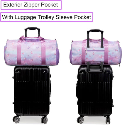 Duffle Bag for Girls Dance Ballet Travel Overnight Sports Gym Bag with Separate Dry Wet Pocket and Shoes Compartment