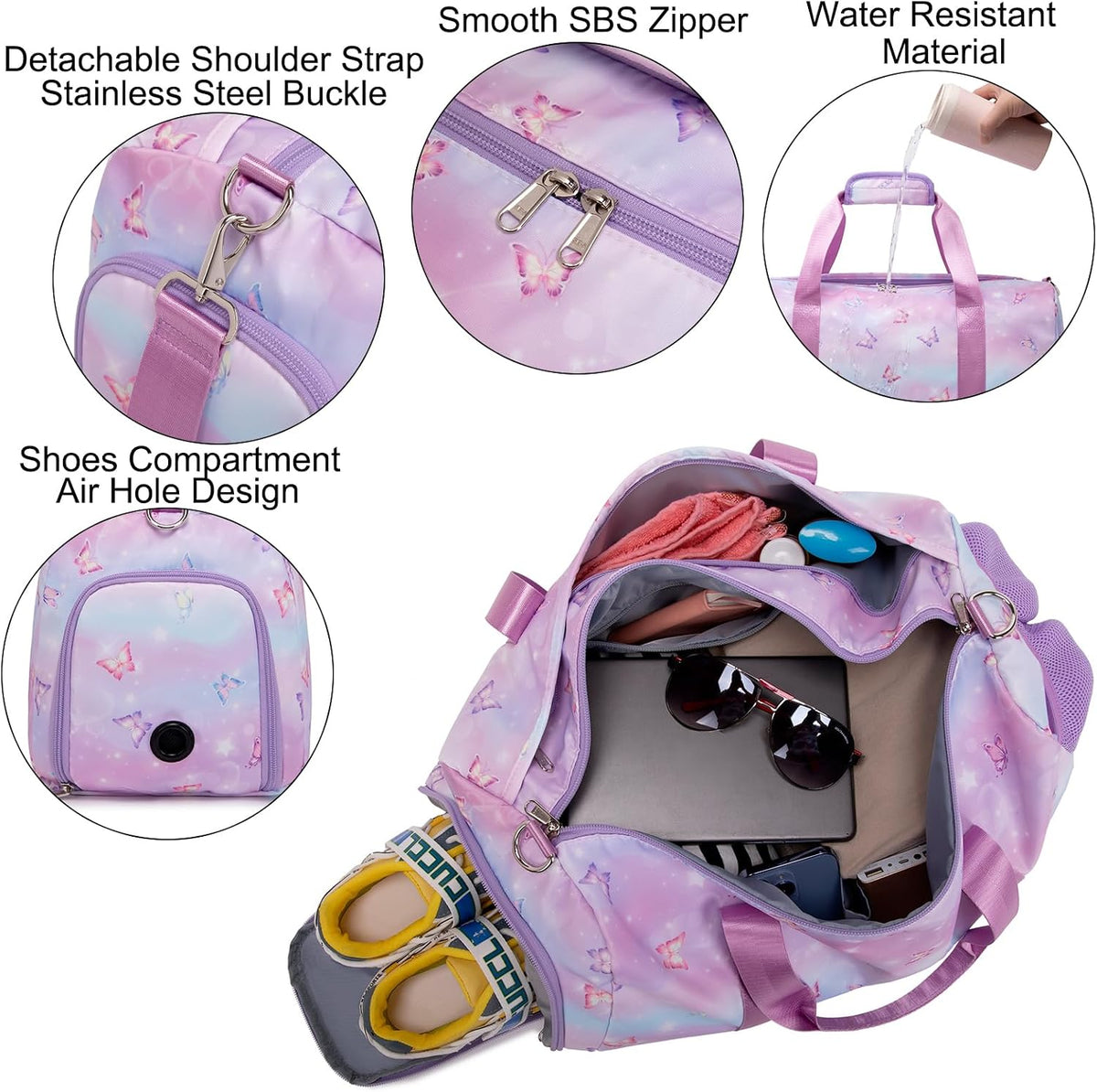 Duffle Bag for Girls Dance Ballet Travel Overnight Sports Gym Bag with Separate Dry Wet Pocket and Shoes Compartment
