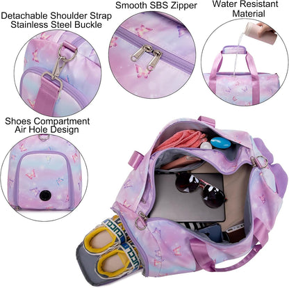 Duffle Bag for Girls Dance Ballet Travel Overnight Sports Gym Bag with Separate Dry Wet Pocket and Shoes Compartment