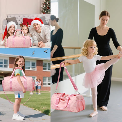 Duffle Bag for Girls Dance Ballet Travel Overnight Sports Gym Bag with Separate Dry Wet Pocket and Shoes Compartment