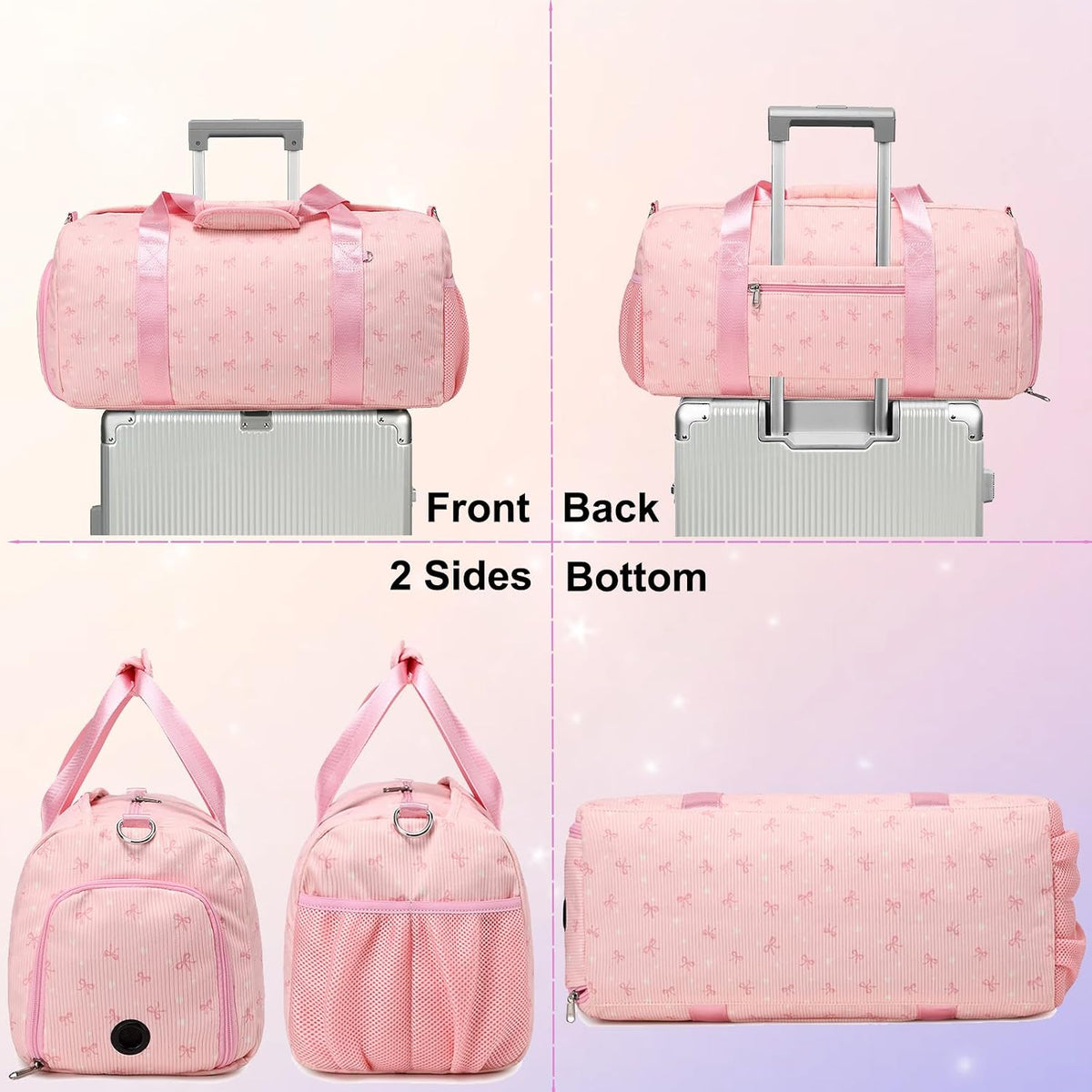 Duffle Bag for Girls Dance Ballet Travel Overnight Sports Gym Bag with Separate Dry Wet Pocket and Shoes Compartment