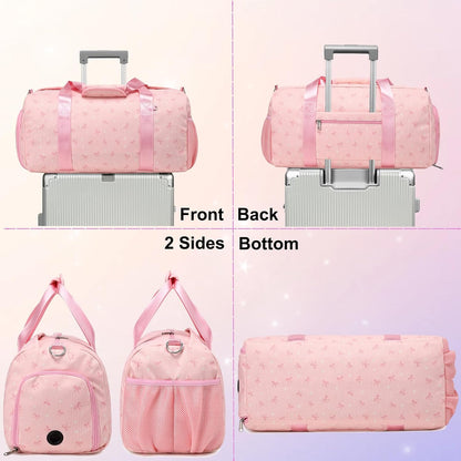 Duffle Bag for Girls Dance Ballet Travel Overnight Sports Gym Bag with Separate Dry Wet Pocket and Shoes Compartment