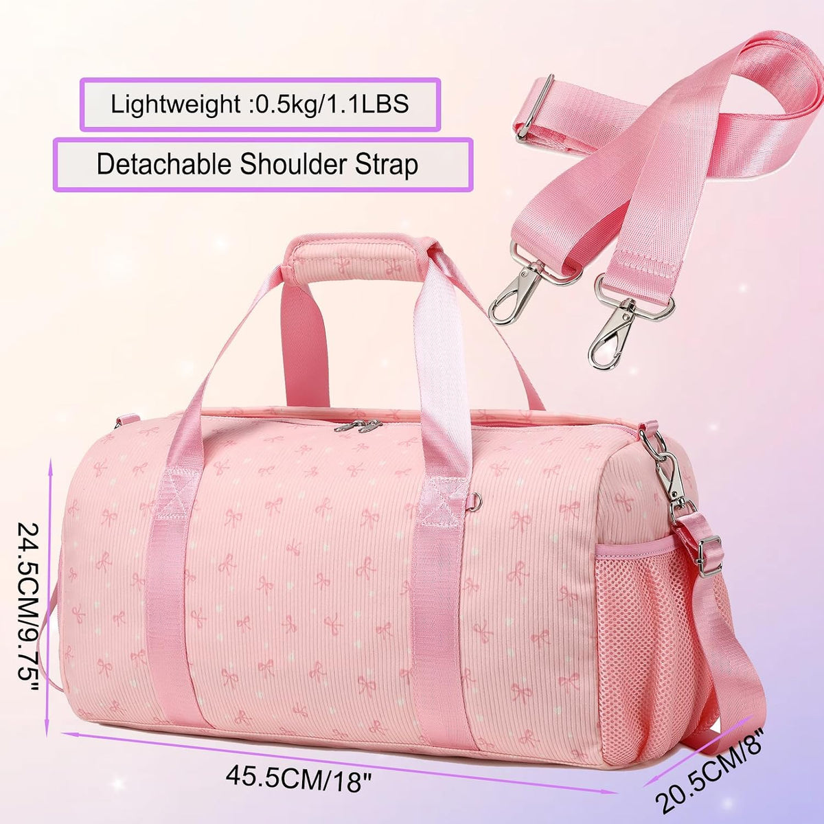 Duffle Bag for Girls Dance Ballet Travel Overnight Sports Gym Bag with Separate Dry Wet Pocket and Shoes Compartment