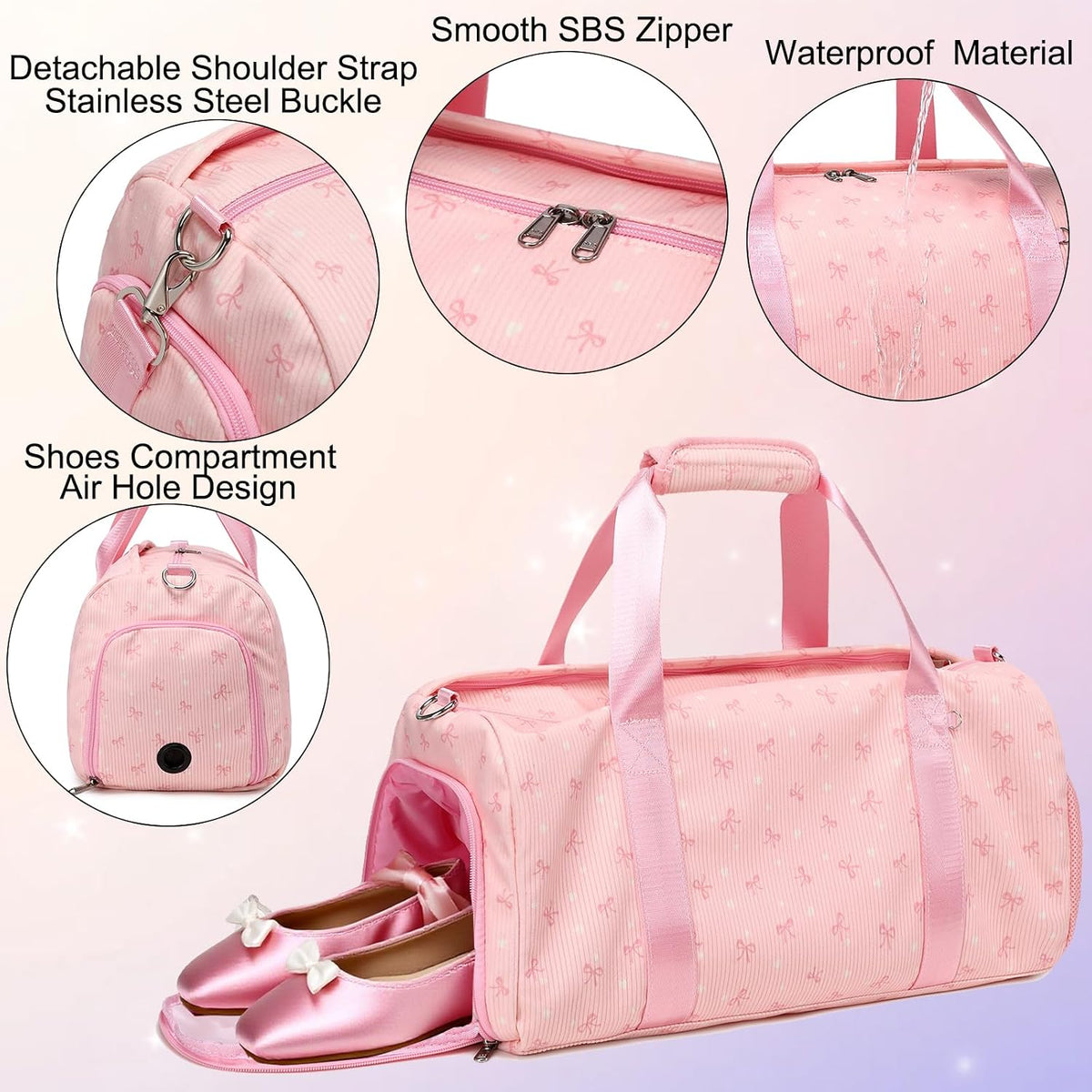 Duffle Bag for Girls Dance Ballet Travel Overnight Sports Gym Bag with Separate Dry Wet Pocket and Shoes Compartment