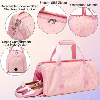 Duffle Bag for Girls Dance Ballet Travel Overnight Sports Gym Bag with Separate Dry Wet Pocket and Shoes Compartment
