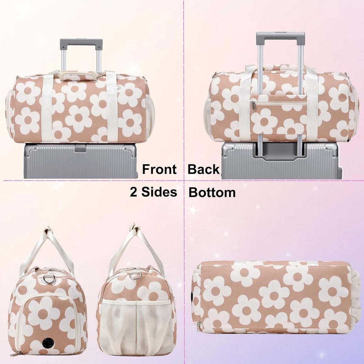 Duffle Bag for Girls Dance Ballet Travel Overnight Sports Gym Bag with Separate Dry Wet Pocket and Shoes Compartment