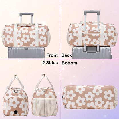 Duffle Bag for Girls Dance Ballet Travel Overnight Sports Gym Bag with Separate Dry Wet Pocket and Shoes Compartment