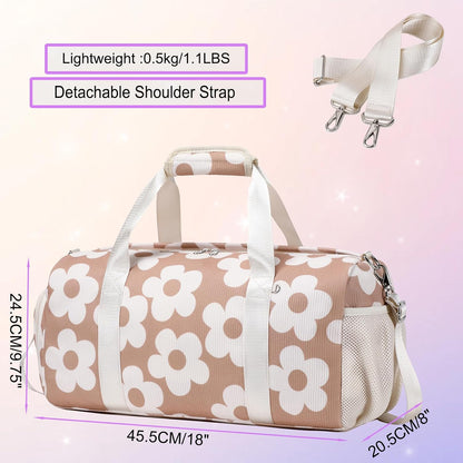 Duffle Bag for Girls Dance Ballet Travel Overnight Sports Gym Bag with Separate Dry Wet Pocket and Shoes Compartment
