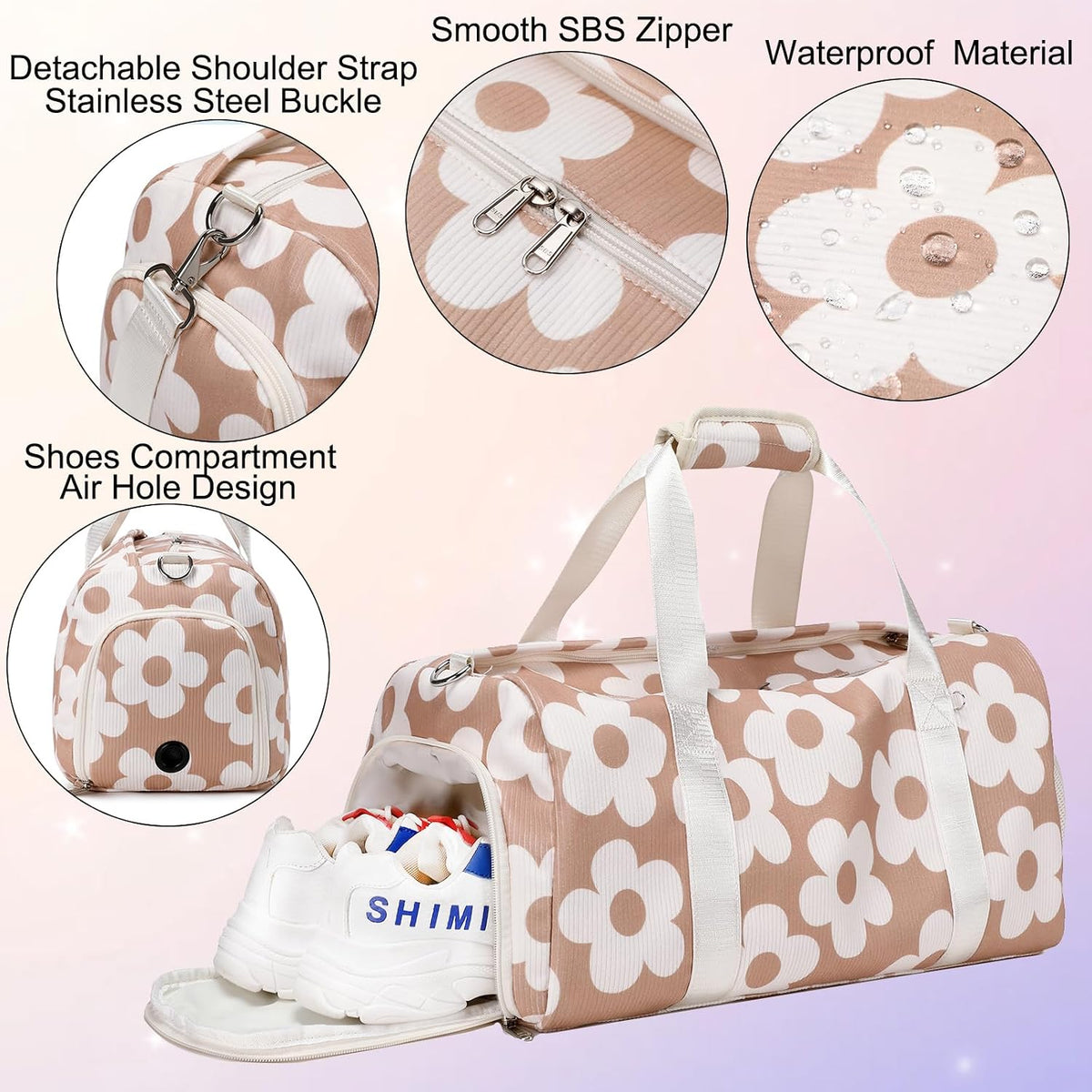 Duffle Bag for Girls Dance Ballet Travel Overnight Sports Gym Bag with Separate Dry Wet Pocket and Shoes Compartment