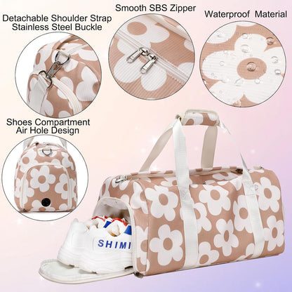 Duffle Bag for Girls Dance Ballet Travel Overnight Sports Gym Bag with Separate Dry Wet Pocket and Shoes Compartment