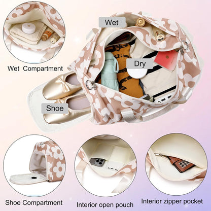 Duffle Bag for Girls Dance Ballet Travel Overnight Sports Gym Bag with Separate Dry Wet Pocket and Shoes Compartment