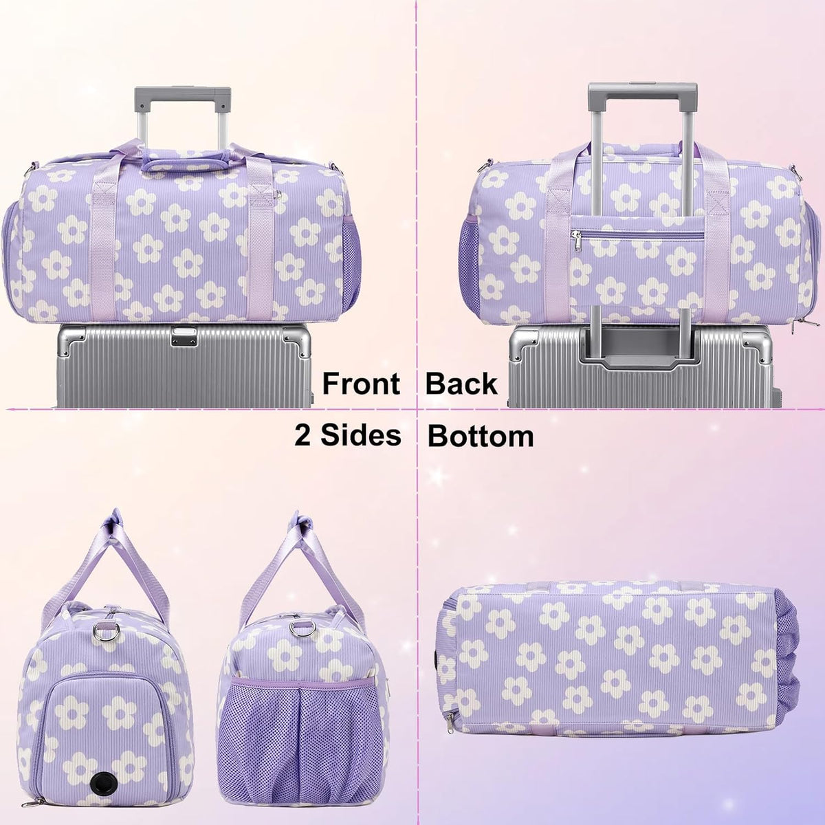 Duffle Bag for Girls Dance Ballet Travel Overnight Sports Gym Bag with Separate Dry Wet Pocket and Shoes Compartment