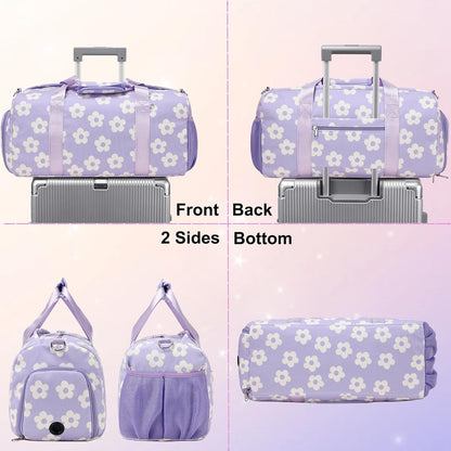 Duffle Bag for Girls Dance Ballet Travel Overnight Sports Gym Bag with Separate Dry Wet Pocket and Shoes Compartment