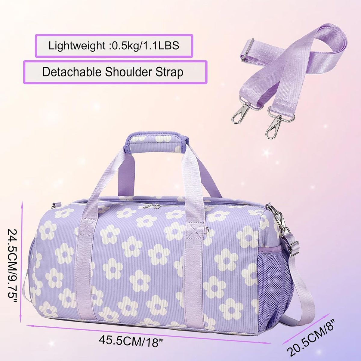 Duffle Bag for Girls Dance Ballet Travel Overnight Sports Gym Bag with Separate Dry Wet Pocket and Shoes Compartment