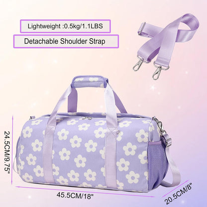 Duffle Bag for Girls Dance Ballet Travel Overnight Sports Gym Bag with Separate Dry Wet Pocket and Shoes Compartment
