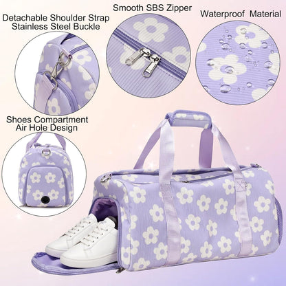 Duffle Bag for Girls Dance Ballet Travel Overnight Sports Gym Bag with Separate Dry Wet Pocket and Shoes Compartment