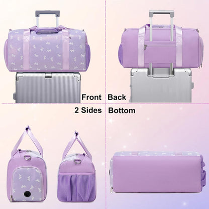 Duffle Bag for Girls Dance Ballet Travel Overnight Sports Gym Bag with Separate Dry Wet Pocket and Shoes Compartment