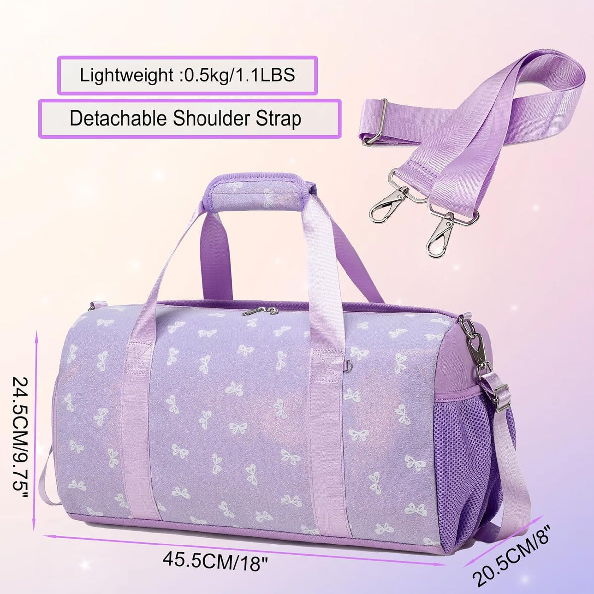 Duffle Bag for Girls Dance Ballet Travel Overnight Sports Gym Bag with Separate Dry Wet Pocket and Shoes Compartment