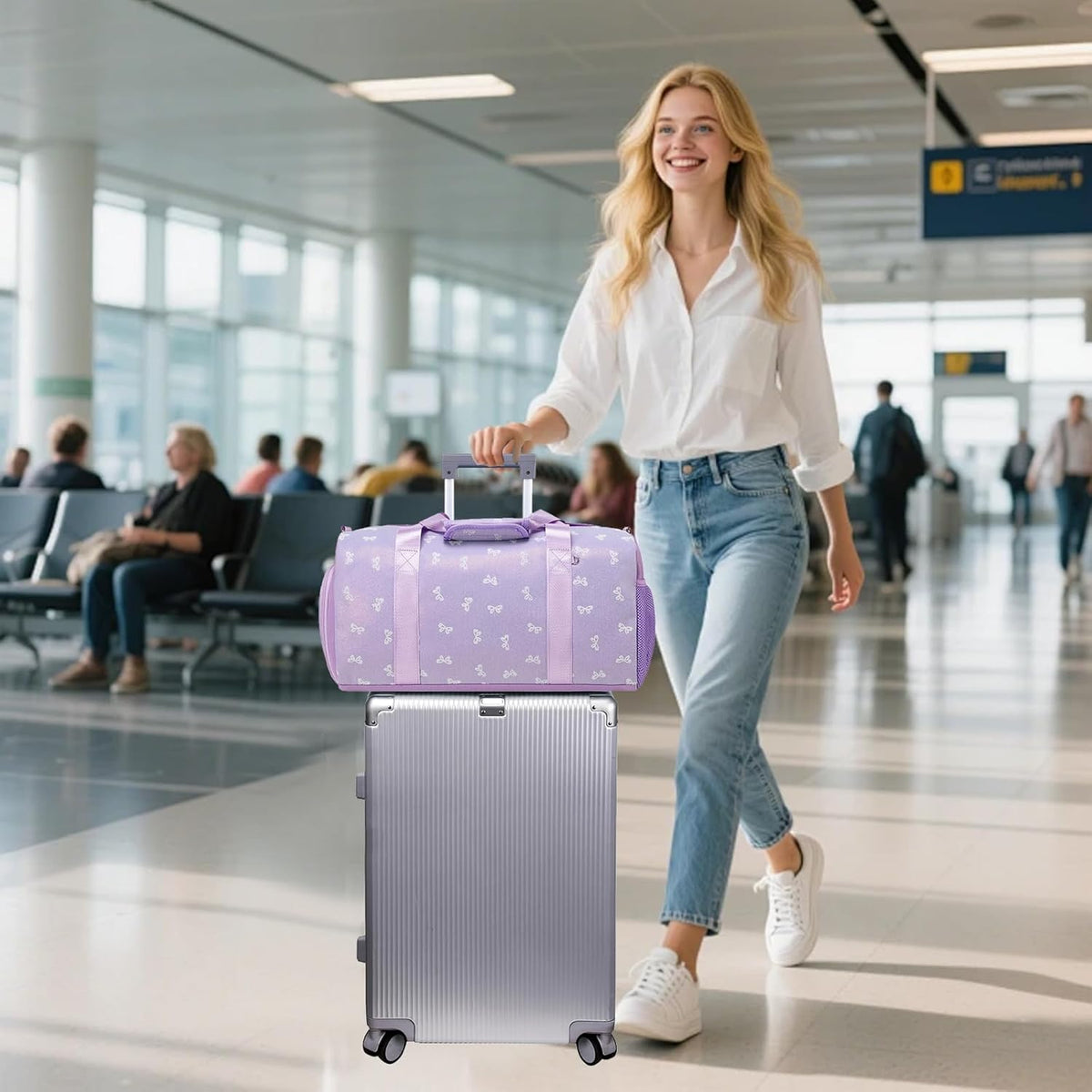 Duffle Bag for Girls Dance Ballet Travel Overnight Sports Gym Bag with Separate Dry Wet Pocket and Shoes Compartment