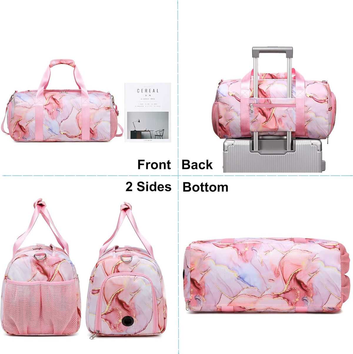 Duffle Bag for Girls Dance Ballet Travel Overnight Sports Gym Bag with Separate Dry Wet Pocket and Shoes Compartment