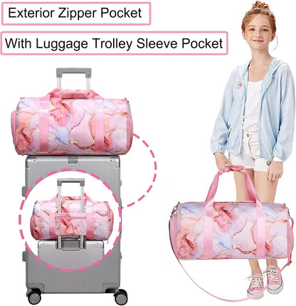 Duffle Bag for Girls Dance Ballet Travel Overnight Sports Gym Bag with Separate Dry Wet Pocket and Shoes Compartment