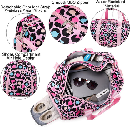 Duffle Bag for Girls Dance Ballet Travel Overnight Sports Gym Bag with Separate Dry Wet Pocket and Shoes Compartment
