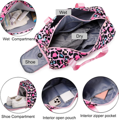 Duffle Bag for Girls Dance Ballet Travel Overnight Sports Gym Bag with Separate Dry Wet Pocket and Shoes Compartment