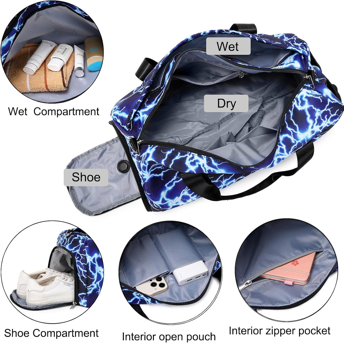 Duffle Bag for Girls Dance Ballet Travel Overnight Sports Gym Bag with Separate Dry Wet Pocket and Shoes Compartment