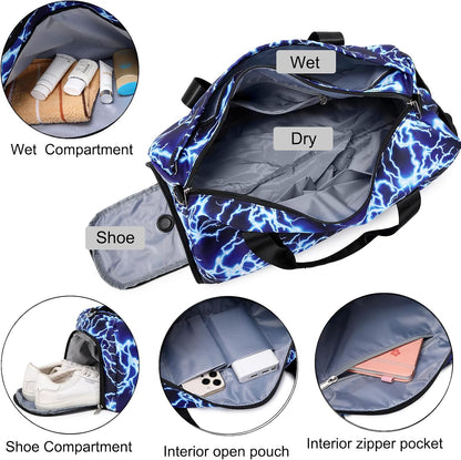 Duffle Bag for Girls Dance Ballet Travel Overnight Sports Gym Bag with Separate Dry Wet Pocket and Shoes Compartment
