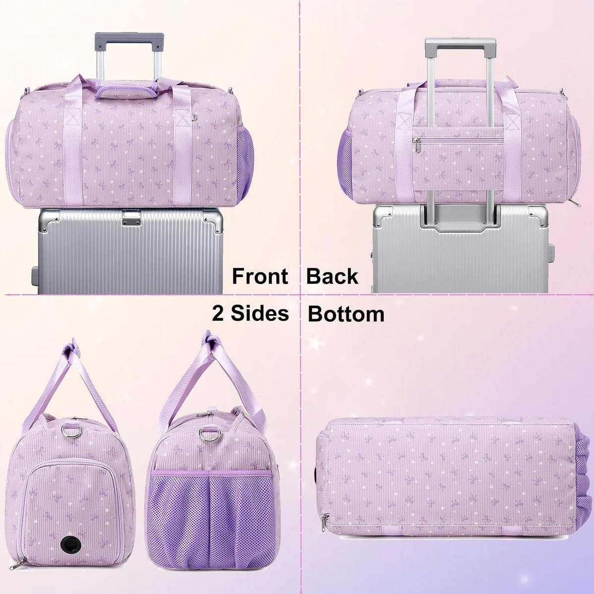 Duffle Bag for Girls Dance Ballet Travel Overnight Sports Gym Bag with Separate Dry Wet Pocket and Shoes Compartment