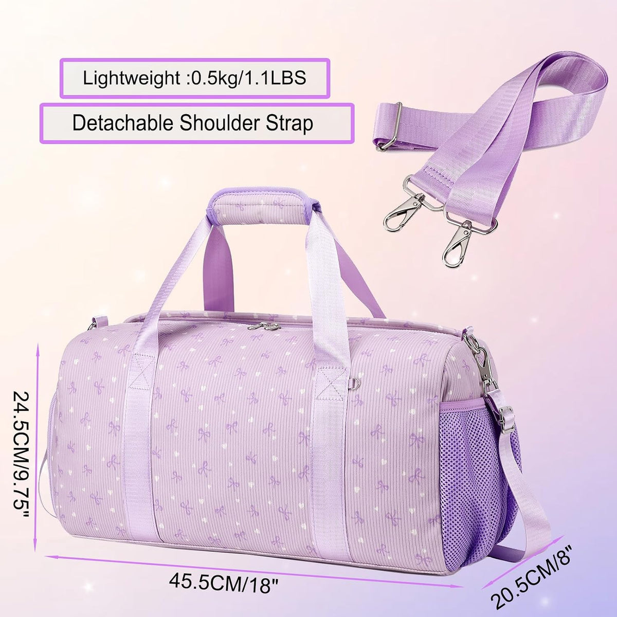 Duffle Bag for Girls Dance Ballet Travel Overnight Sports Gym Bag with Separate Dry Wet Pocket and Shoes Compartment