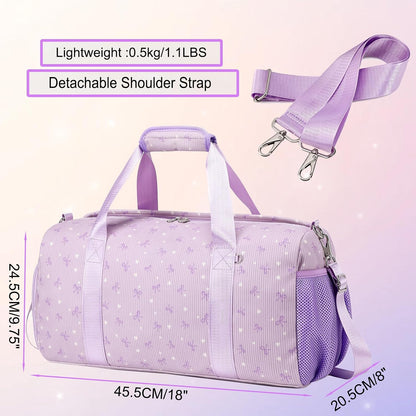 Duffle Bag for Girls Dance Ballet Travel Overnight Sports Gym Bag with Separate Dry Wet Pocket and Shoes Compartment