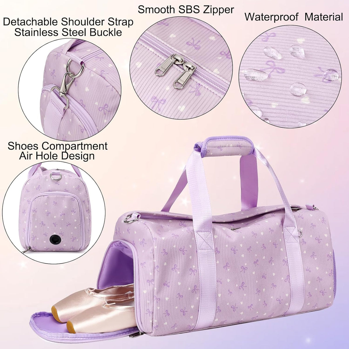 Duffle Bag for Girls Dance Ballet Travel Overnight Sports Gym Bag with Separate Dry Wet Pocket and Shoes Compartment