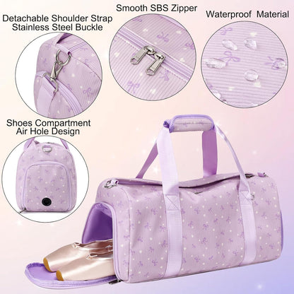 Duffle Bag for Girls Dance Ballet Travel Overnight Sports Gym Bag with Separate Dry Wet Pocket and Shoes Compartment