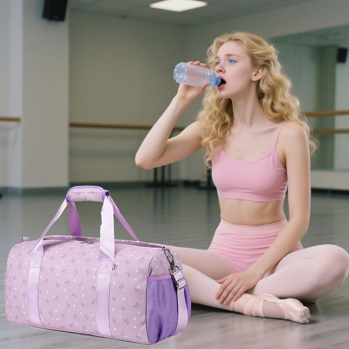 Duffle Bag for Girls Dance Ballet Travel Overnight Sports Gym Bag with Separate Dry Wet Pocket and Shoes Compartment
