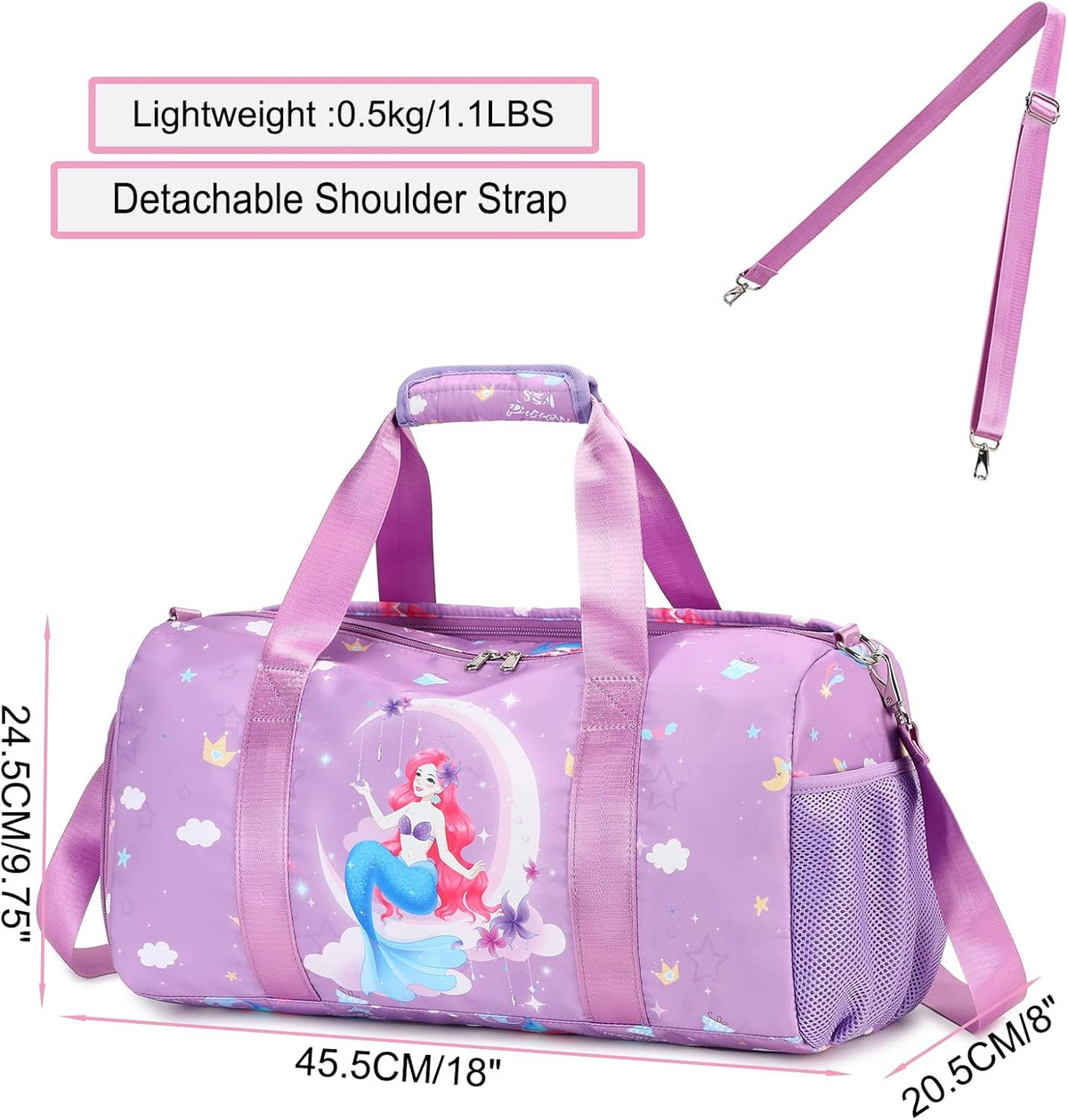 Duffle Bag for Girls Dance Ballet Travel Overnight Sports Gym Bag with Separate Dry Wet Pocket and Shoes Compartment