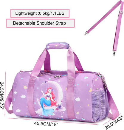 Duffle Bag for Girls Dance Ballet Travel Overnight Sports Gym Bag with Separate Dry Wet Pocket and Shoes Compartment