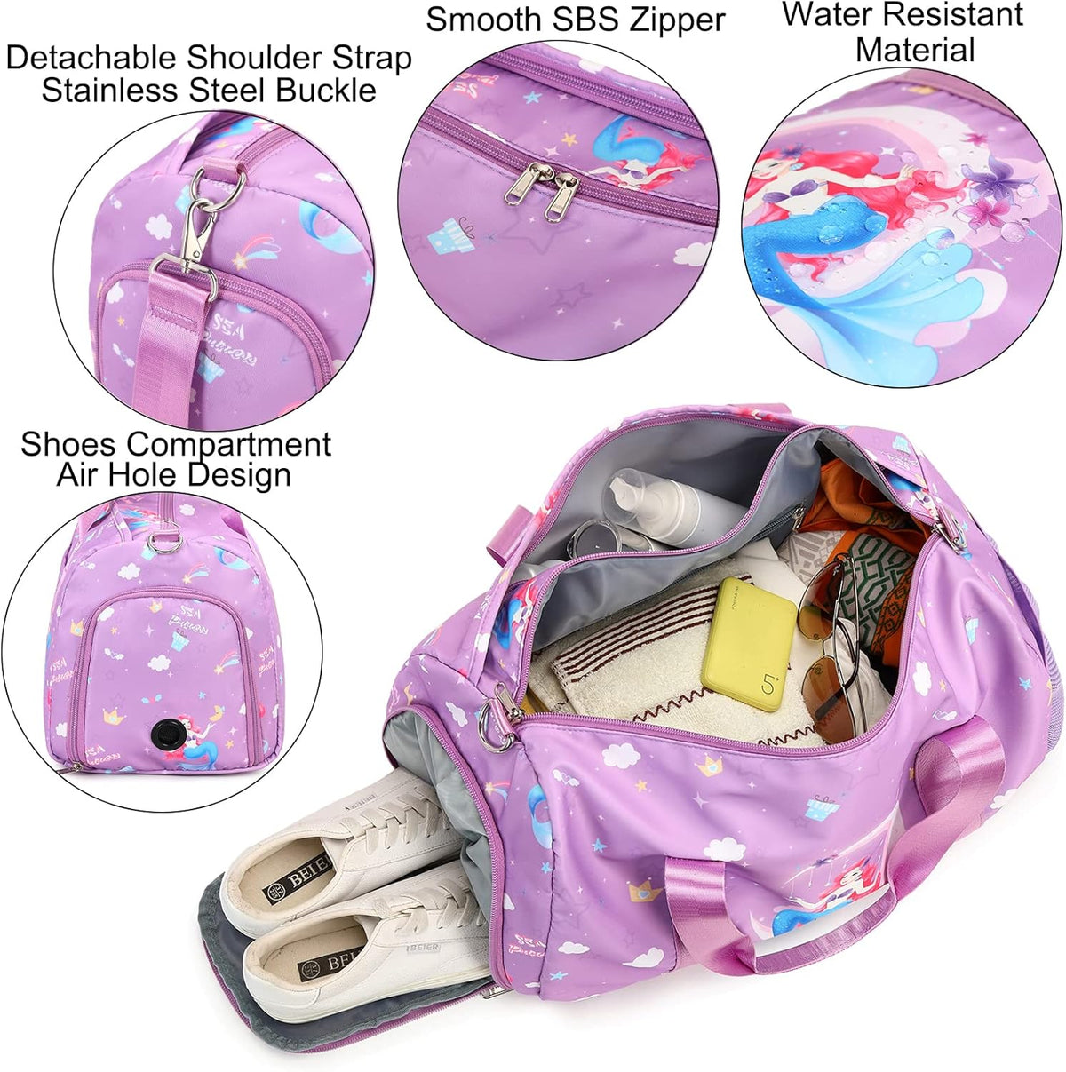 Duffle Bag for Girls Dance Ballet Travel Overnight Sports Gym Bag with Separate Dry Wet Pocket and Shoes Compartment