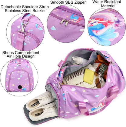 Duffle Bag for Girls Dance Ballet Travel Overnight Sports Gym Bag with Separate Dry Wet Pocket and Shoes Compartment