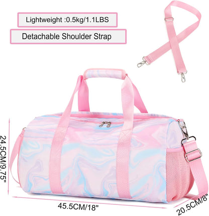 Duffle Bag for Girls Dance Ballet Travel Overnight Sports Gym Bag with Separate Dry Wet Pocket and Shoes Compartment