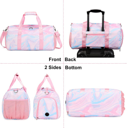Duffle Bag for Girls Dance Ballet Travel Overnight Sports Gym Bag with Separate Dry Wet Pocket and Shoes Compartment